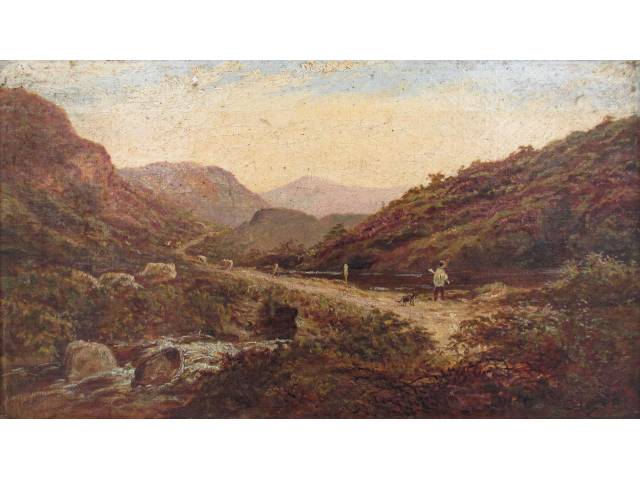 C. Blacklock óleo sobre tela 20 x 36cm  "Paisagem". Sem assinatura com etiqueta de identificação e carimbo no verso.