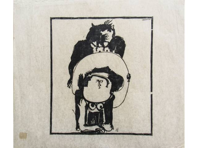 Roberto Magalhães xilogravura 38 x 50cm intitulada "O Guia de Sophia" ass. CID datada 1964 tiragem 14/20. Sem moldura