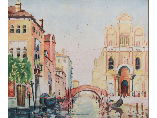 F.A. Molony aquarela sobre papel 36 x 47cm "Paisagem Veneziana" ass. CID