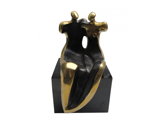 Margarita Farré escultura em bronze 20 x 12 x 10cm "Casal Sentado" ass. lateral