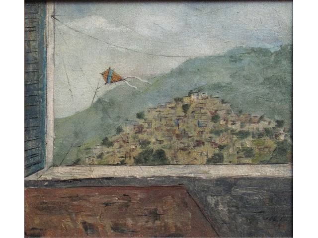 José Paulo óleo sobre tela 33 x 40cm "Paisagem da Janela" ass. CID e verso datada 1959