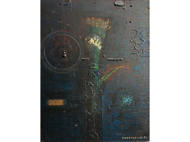 Fernando Odriozola técnica mista sobre madeira 53 x 40,5 cm “Sem Titulo” ass. CID
