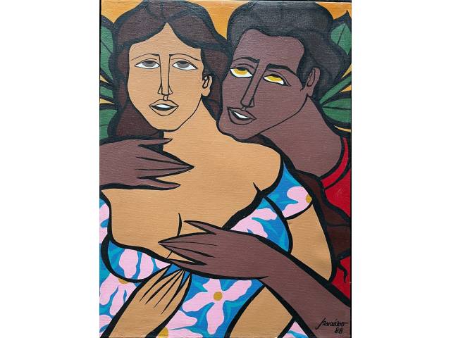 Sebastião Januário óleo sobre tela 60 x 45cm "Casal" ass. CID datada 1988