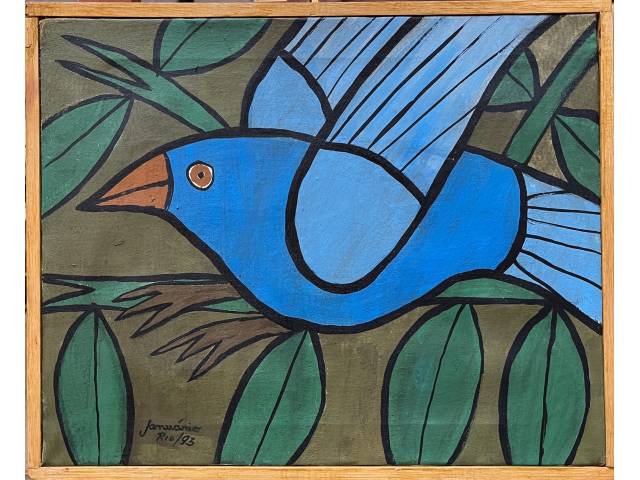 Sebastião Januário óleo sobre tela 60 x 45cm "Pássaro" ass. CIE e verso datada 1993