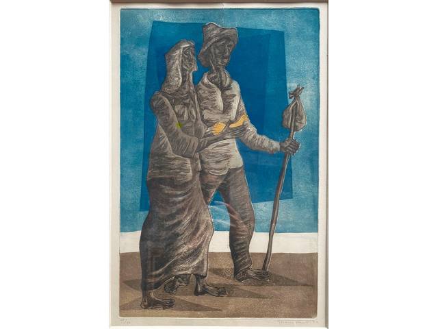 Clovis Graciano gravura 50x35 cm "Retirantes" ass .CID datada 1973 tiragem 17/50.