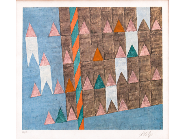 Alfredo Volpi gravura 36 x 52cm "Sem título" ass. CID tiragem 75/120.