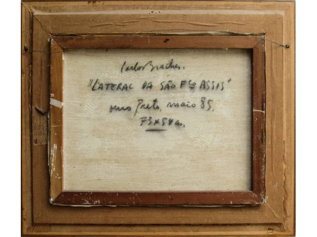 Lote 040 — Carlos Bracher óleo sobre tela 73 x 54 cm "Lateral de São Francisco de Assis" ass. verso ano  maio de 1985 ouro preto