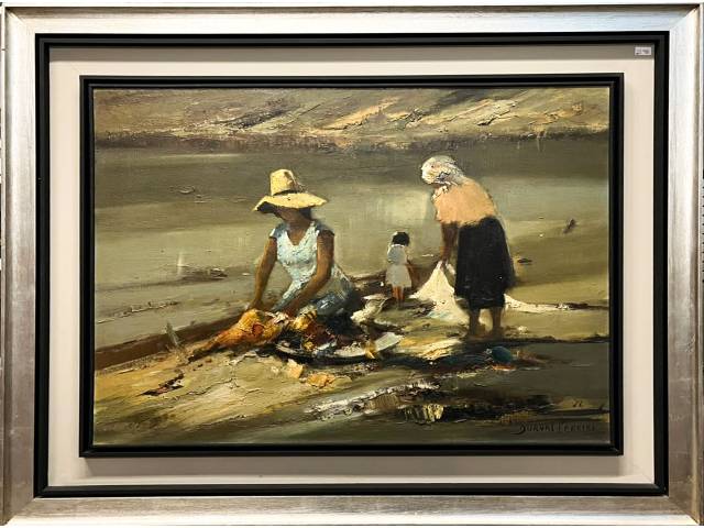 Lote 027 — Durval Pereira óleo sobre tela 100 x 76 cm "Lavadeiras" assinada CID