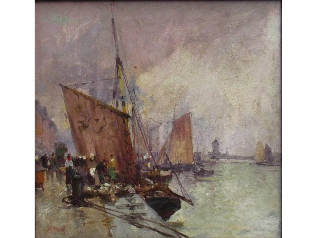 Dario Mecatti óleo sobre madeira 22 x 28cm “Barcos” ass. CIE