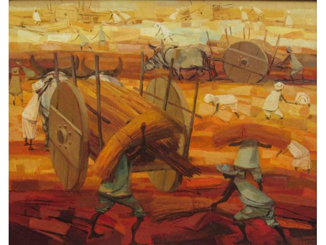 Enrico Bianco óleo sobre eucatex 40 x 50 cm intitulada "Trigal" ass. CID  datada 1983