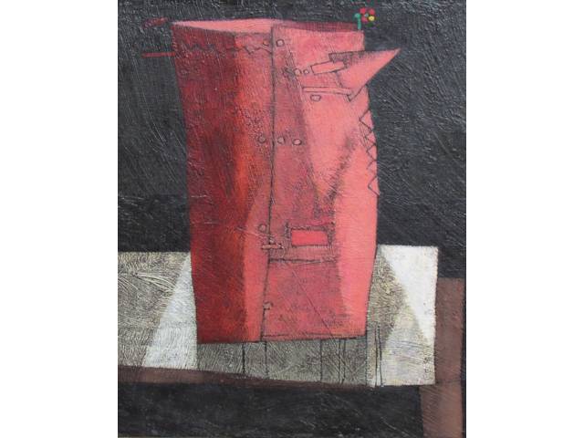 Inos Corradin óleo sobre eucatex 36 x 30cm "Jarro" ass. CID, datado década de 70, com certificado do artista.