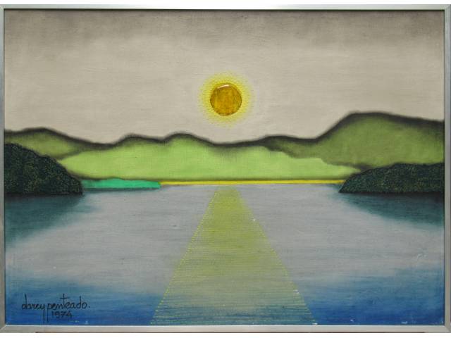 Darcy Penteado óleo sobre tela 50 x 70 cm "Sol frio sobre Canal" assinada CIE e verso 1974