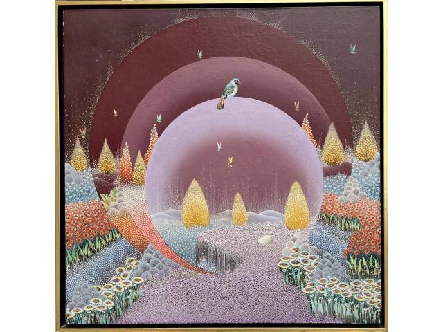 Mario Campelo pontilhismo sobre tela 60 x 60cm "Sem Titulo" ass. CSD datada 1980