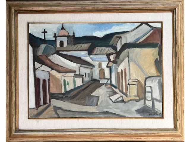 Lote 047 — Aldo Bonadei óleo sobre tela 55 x 77cm "Casario" ass. CID datada 1964