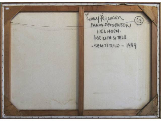 Lote 108 — Fany Feigueson acrílica sobre tela 100x140cm" Sem Titulo" ass. CID datada em 1989.