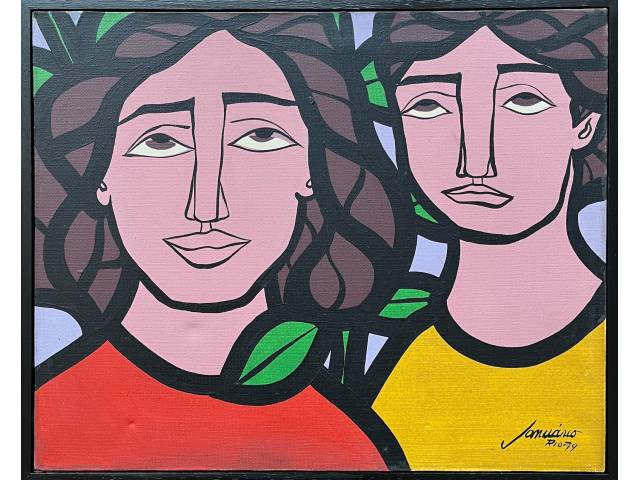 Lote 033 — Sebastião Januário óleo sobre tela 33 x 41cm "Jovens" ass. CID datada 1979