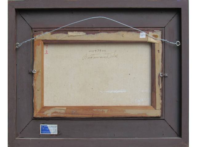 Lote 100 — Bustamante Sá óleo sobre tela 24 x 40 cm "Sem Título" ass. CID e verso datada 1977