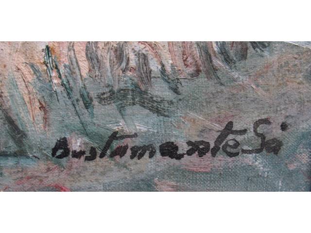 Lote 100 — Bustamante Sá óleo sobre tela 24 x 40 cm "Sem Título" ass. CID e verso datada 1977