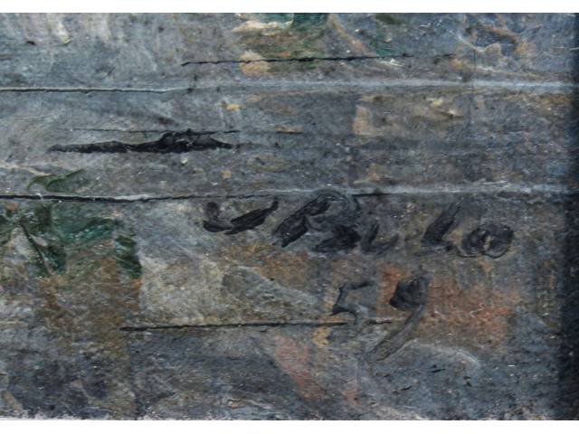 Lote 096 — José Paulo óleo sobre tela 33 x 40cm "Paisagem da Janela" ass. CID e verso datada 1959