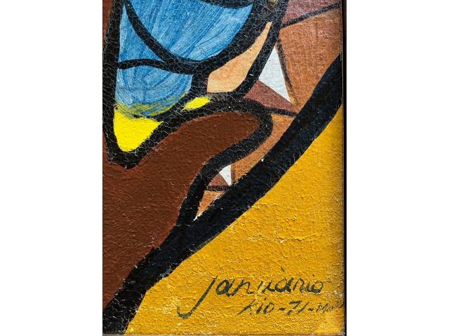 Lote 052 — Sebastião Januário óleo sobre tela 113 x 72cm "A Grande Dúvida" ass. CID datada 1971