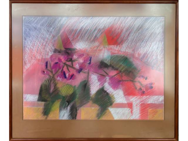 Lote 068 — Silvio Dworecki  técnica mista sobre o cartão N. Fabriano 100/100 cotone 50x65cm "Flores" ass.CID.