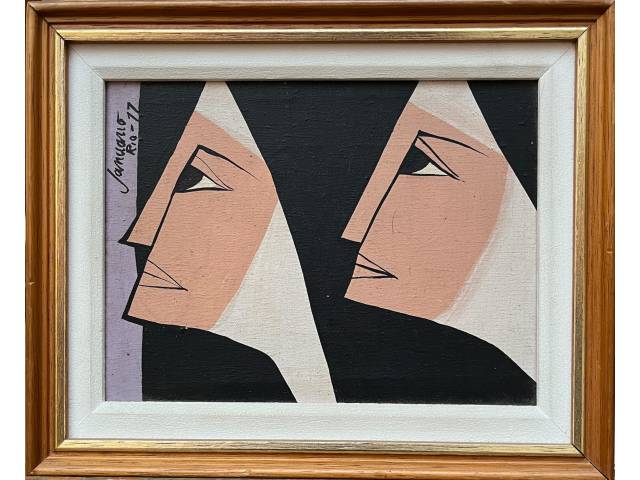 Lote 071 — Sebastião Januário óleo sobre tela 16x 21cm "Freiras" ass. CSE datada 1977