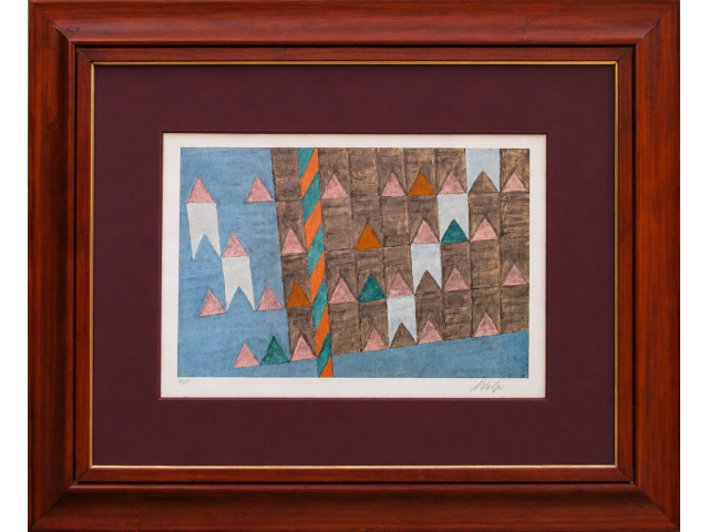 Lote 009 — Alfredo Volpi gravura 36 x 52cm "Sem título" ass. CID tiragem 75/120.