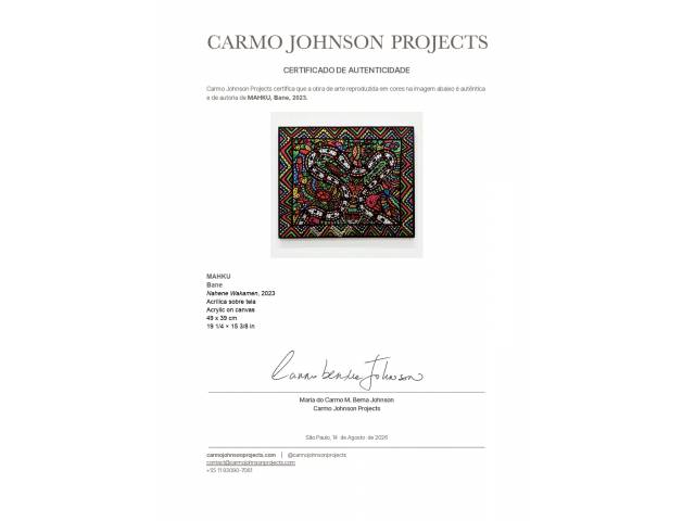 Lote 055 — Bane Mahku(movimento do grupo de artistas Huni Kuin) óleo sobre tela 40x50 cm sem titulo ass. CIE datada 2023. Apresenta certificado da Carmo Johnson Projects