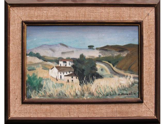 Lote 100 — Bustamante Sá óleo sobre tela 24 x 40 cm "Sem Título" ass. CID e verso datada 1977