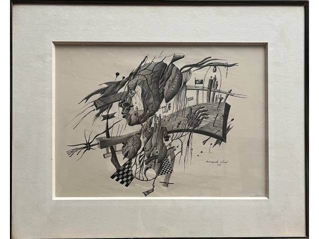 Lote 103 — Bernardo Cid papel/grafite 27x37cm" Sem Titulo" ass. CID datada 1973.
