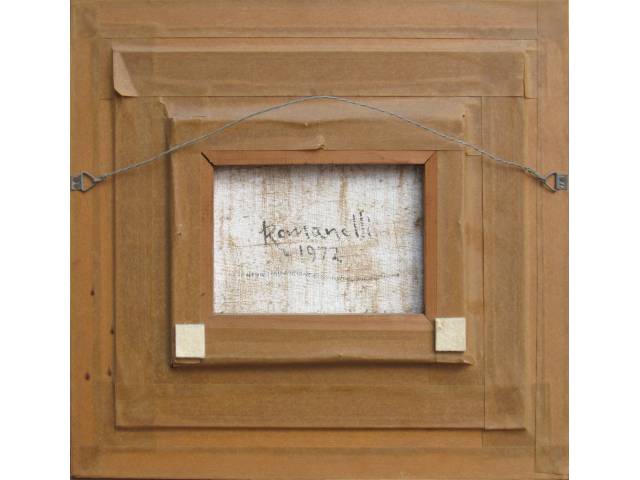 Lote 024 — Romanelli óleo sobre eucatex 16 x 22 cm "Igreja" ass. CIE e verso datada 1972
