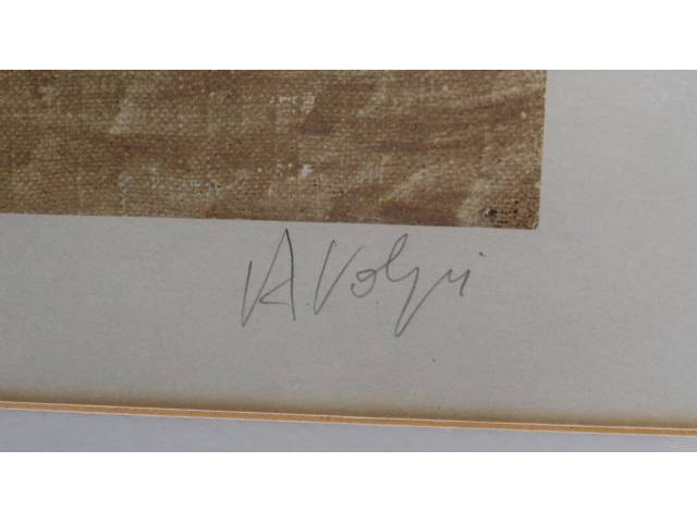 Lote 008 — Alfredo Volpi gravura 56 x 85cm "Sem título" ass. CID tiragem P.A.