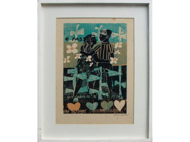 Lote 012 — Zoravia Bettiol gravura 48x33 cm "Domingo a tarde o parque farroupilha" ass.  CID