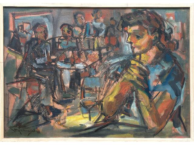 Lote 064 — Tadashi Kaminagai oleo sobre tela 80 x 100 cm "Figurativo" assinada CIE e datada 42.